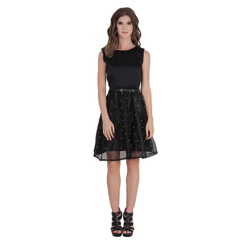 Black Colored Sleevless Taffeta & Net Western Dresses - Rutvi Fashion -  2364515