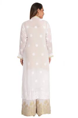 White Embroidered Georgette Chikankari Kurti  3