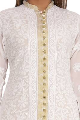 White Embroidered Georgette Chikankari Kurti  5