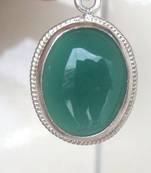 Natural Real Fancy Oval Green Onyx Pendant Silver 925 With Silver Chain