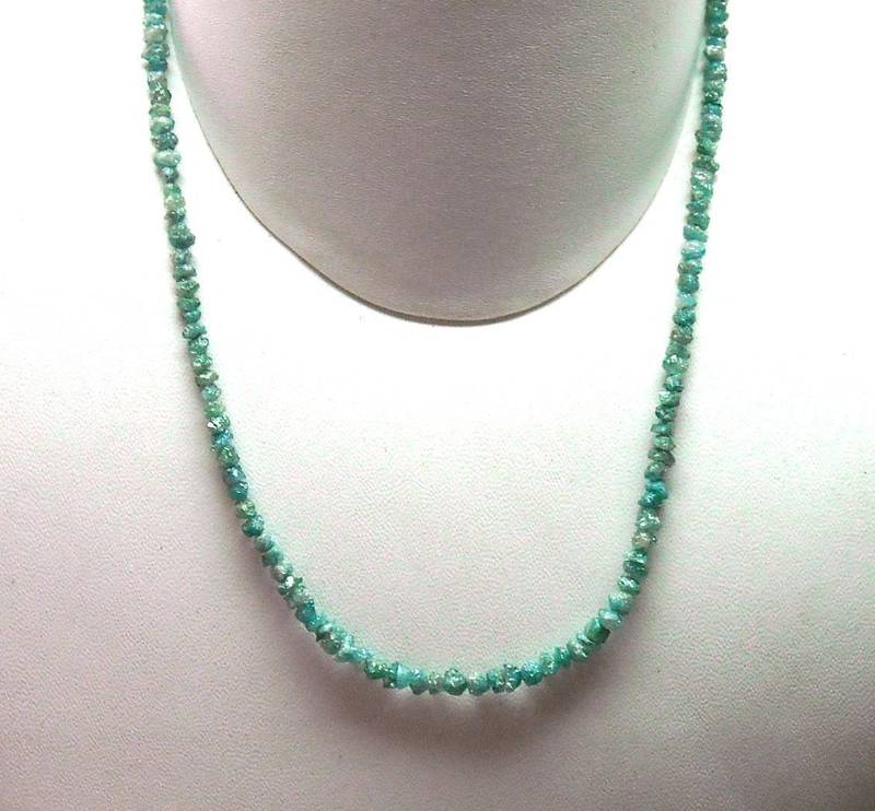 15.00 Cts Natural Blue Rough Diamond Beads Necklace 16" inches long 925 Clasp