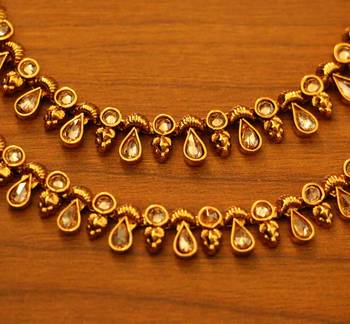 Gold Polki Look Antique Anklets 2