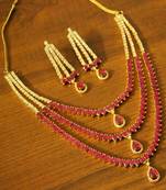 Ruby Diamond Look Gold Plated 3 Line Necklace Set