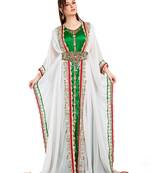 Contemporary Fancy Long Length White Moroccan Takchita Kaftan