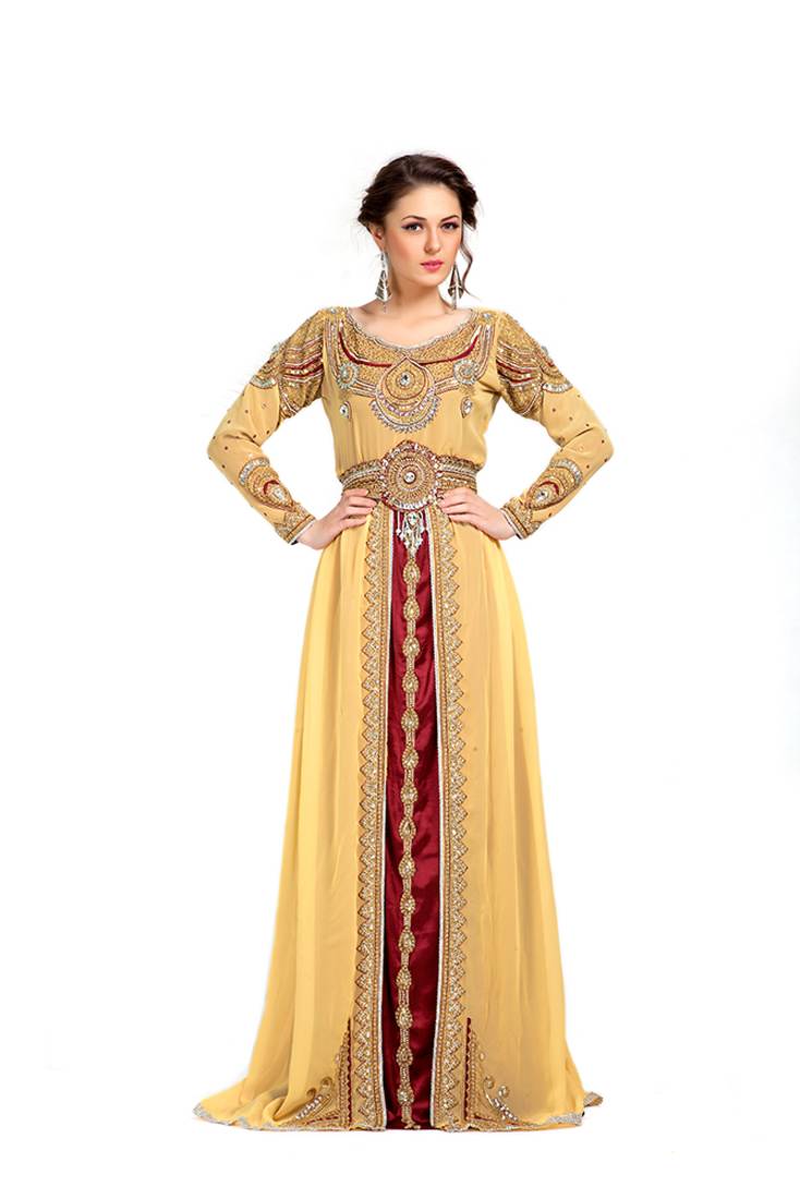 Beige Embroidered Kaftan