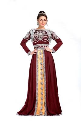 Maroon And Beige Color Exclusive Kaftans Silk Designer Kaftan 1