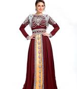Maroon And Beige Color Exclusive Kaftans Silk Designer Kaftan