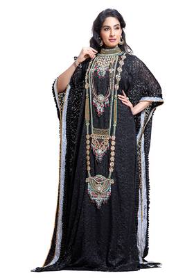 Exclusive Self Printed Black All Over Handwork Kaftan 1