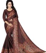 Brown printed art silk sarees saree with blouse