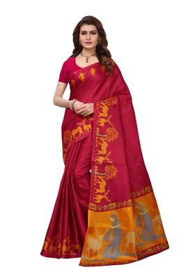 Maroon printed art silk sarees saree with blouse 1