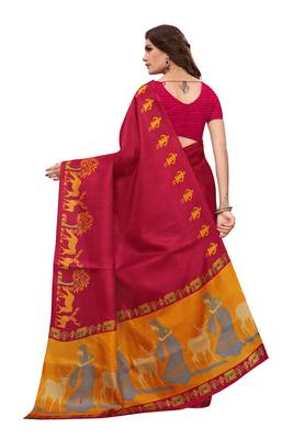 Maroon printed art silk sarees saree with blouse 2