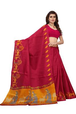 Maroon printed art silk sarees saree with blouse 4