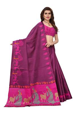 Wine printed art silk sarees saree with blouse 2