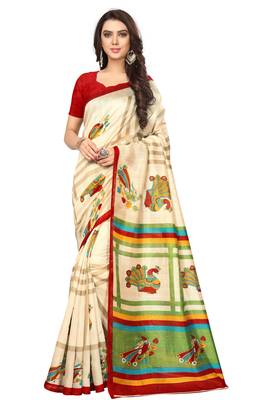 Multicolor printed art silk saree with blouse 1