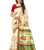 Multicolor printed art silk saree with blouse