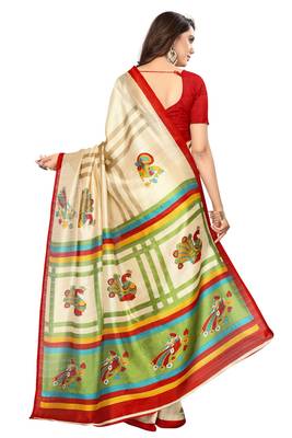 Multicolor printed art silk saree with blouse 3