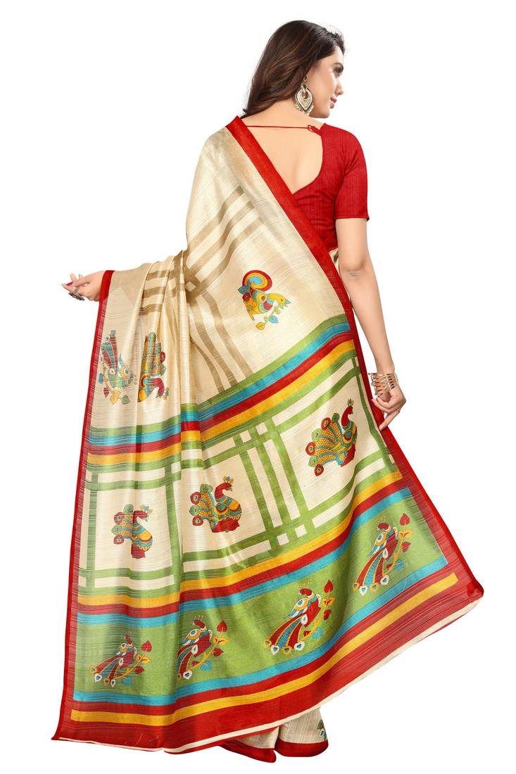 Multicolor printed art silk saree with blouse
