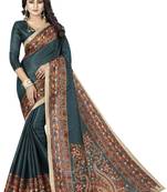Turquoise printed art silk sarees saree with blouse
