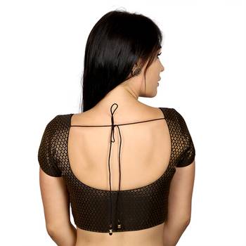 Black Brocade & Georgette Woven stitched blouse 2