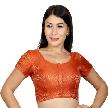Orange Brocade & Georgette Woven stitched blouse 1