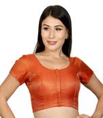 Orange Brocade & Georgette Woven stitched blouse