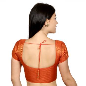 Orange Brocade & Georgette Woven stitched blouse 3
