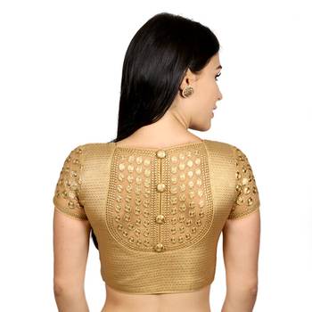 Gold Jacquard Silk Woven stitched blouse 3