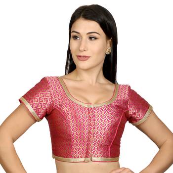 Pink Brocade Woven stitched blouse 1