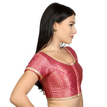 Pink Brocade Woven stitched blouse 2