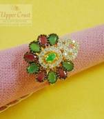 Ruby Panna Multi CZ Polki Cocktail Ring Adjustable
