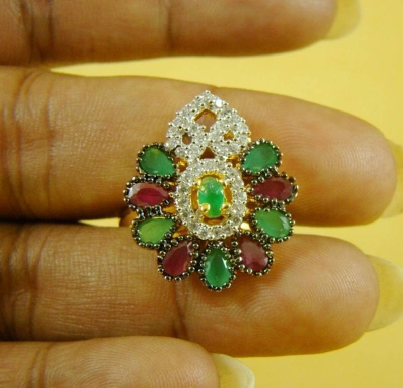 Ruby Panna Multi CZ Polki Cocktail Ring Adjustable