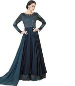 Navy blue hand woven tussar Anarkali Suit