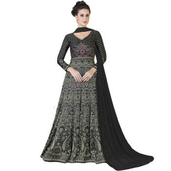 Black Hand Woven Satin Anarkali Suit 1