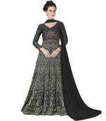 Black Hand Woven Satin Anarkali Suit