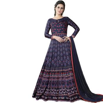Navy Blue Hand Woven Tussar Anarkali Suit 1