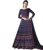 Navy Blue Hand Woven Tussar Anarkali Suit