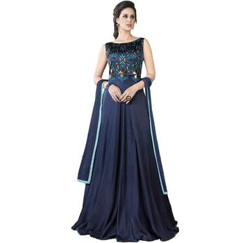 Navy Blue Hand Woven Satin Salwar 1