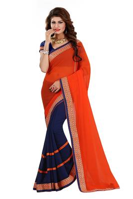 Red embroidered georgette saree with blouse 1