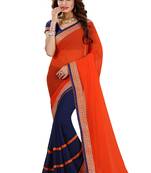 Red embroidered georgette saree with blouse