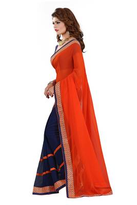 Red embroidered georgette saree with blouse 2