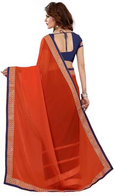 Red embroidered georgette saree with blouse 3