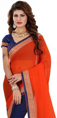 Red embroidered georgette saree with blouse 4
