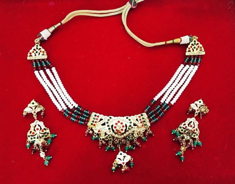 White Green Maroon Gold Plated Jadau 