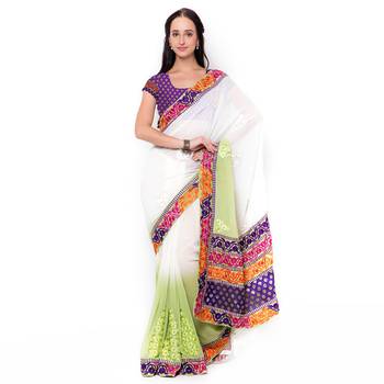 Beige Embroidered Chiffon Saree With Blouse 1