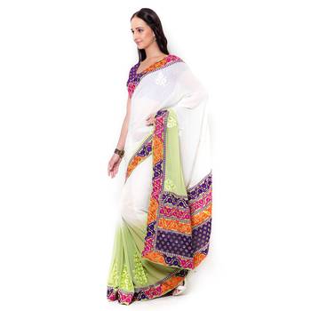 Beige Embroidered Chiffon Saree With Blouse 2
