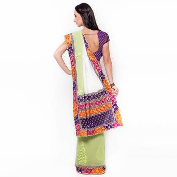 Beige Embroidered Chiffon Saree With Blouse 3