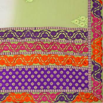 Beige Embroidered Chiffon Saree With Blouse 5