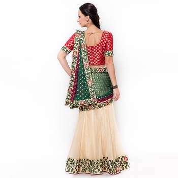 Beige Embroidered Net Saree With Blouse 3