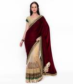 Beige Embroidered Velvet Saree With Blouse