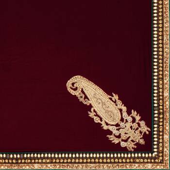 Beige Embroidered Velvet Saree With Blouse 5